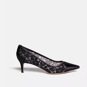 Tory Burch Glenna Camellia Lace/Satin Kitten Heel Pumps